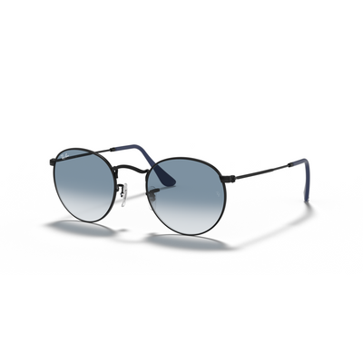 RAY-BAN ROUND METAL MATTE BLACK W/ CLEAR GRADIENT BLUE