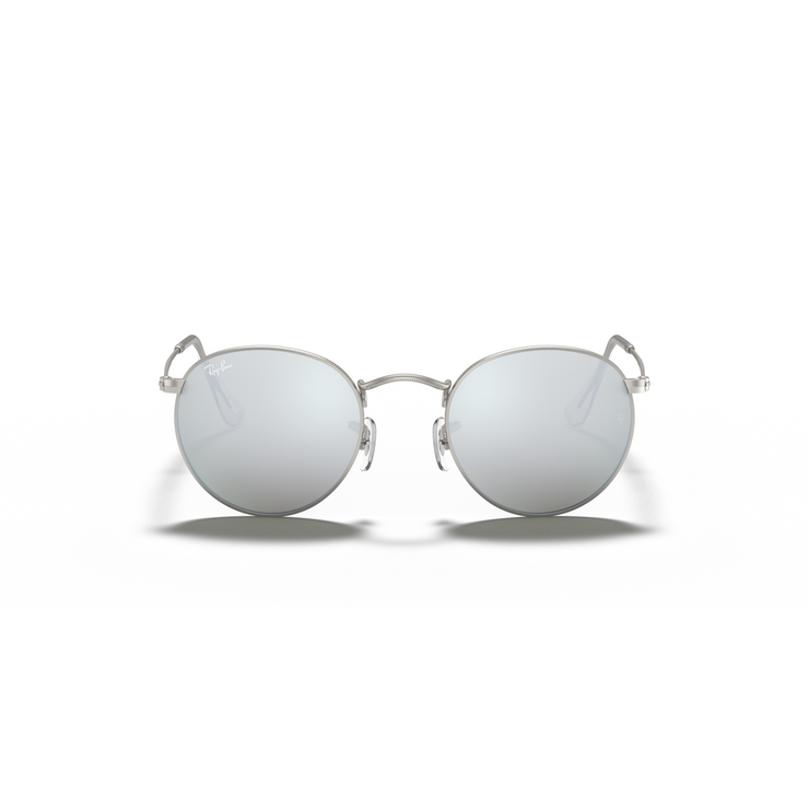 RAY-BAN ROUND METAL MATTE SILVER W/ LIGHT GREEN MIRROR SIL