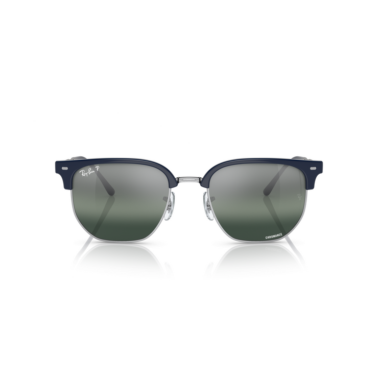 RAY-BAN NEW CLUBMASTER BLUE ON SILVER W/ POLAR BLUE MIRROR